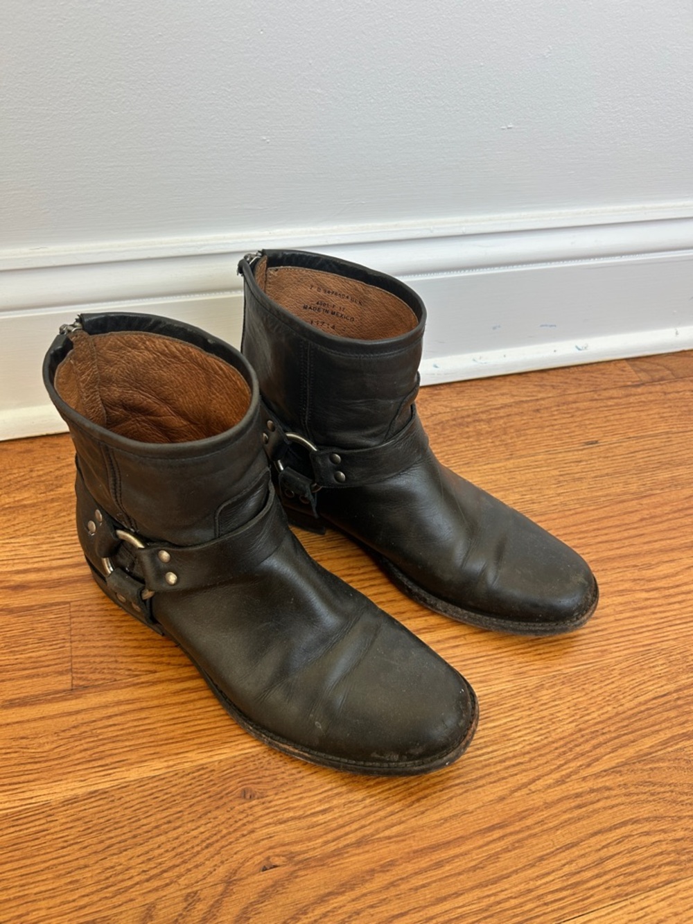 Frye Black Leather Harness Booties